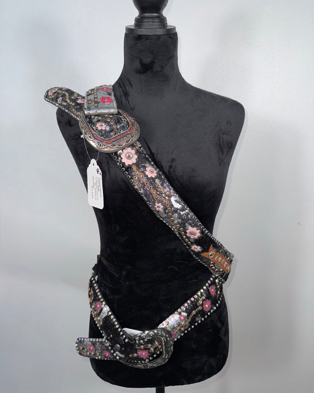 Vintage: 2 1/4 wide Lucky Kippy belt: Silver acid wash hairhide (3 different belts)