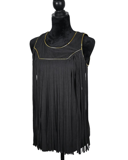 Black Front Long Fringe Rope Lamé Top
