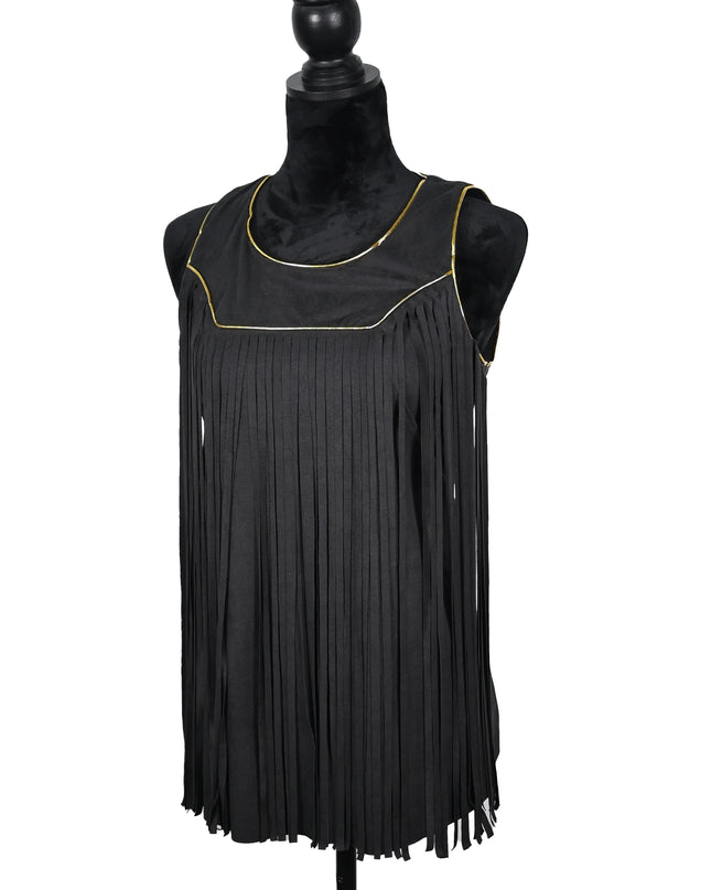 Black Front Long Fringe Rope Lamé Top
