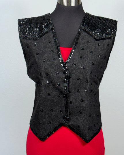 Black Denim Sequin Vest