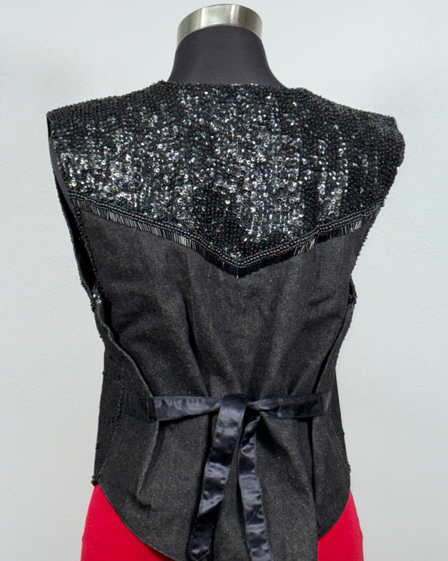 Black Denim Sequin Vest