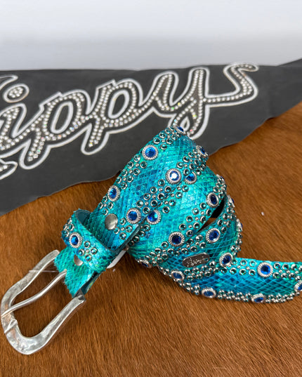 Kippy like Belt- Domino design: Carib blue/ BZ-MT/slv.  34K