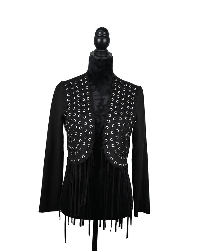 Black Crop Laced Suede Jacket