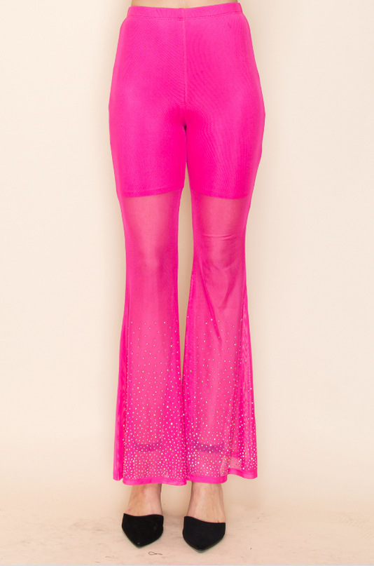 Hot Pink Rhinestone Mesh Bell Bottoms