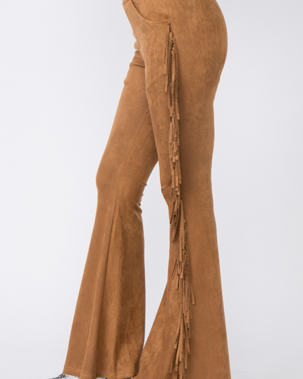 Camel Suede Side Fringe Pants