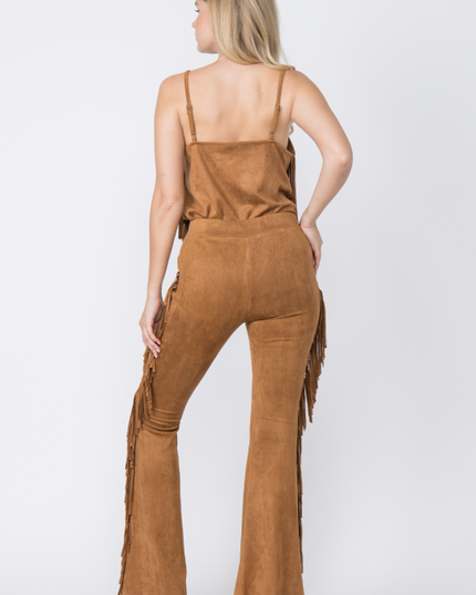 Camel Suede Side Fringe Pants