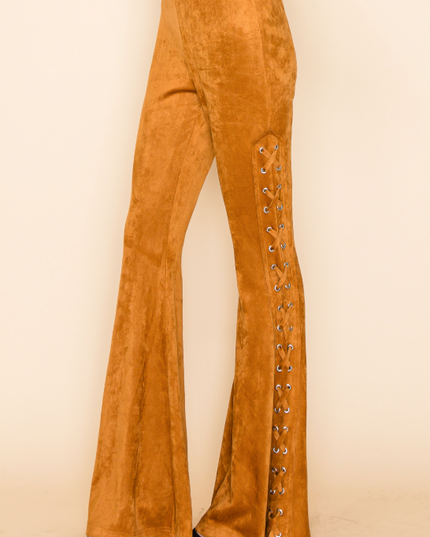 Camel Cross-Flare Lace-Up Pants