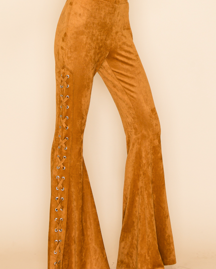 Camel Cross-Flare Lace-Up Pants