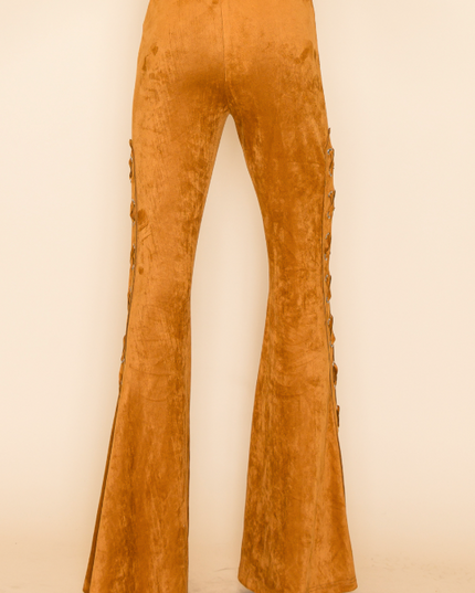 Camel Cross-Flare Lace-Up Pants
