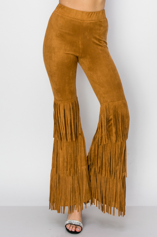 Triple Fringe Camel Flare Pants