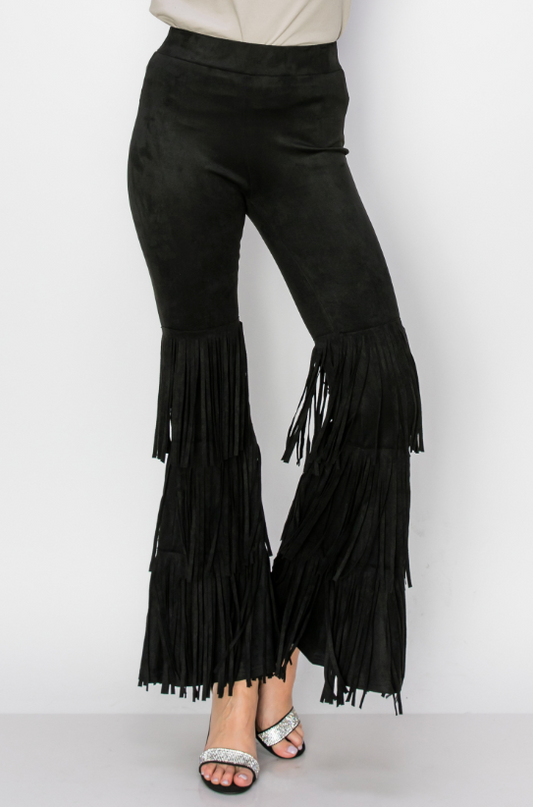 Triple Fringe Black Flare Pants