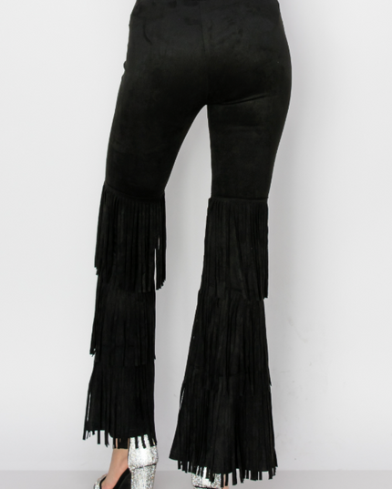 Triple Fringe Black Flare Pants
