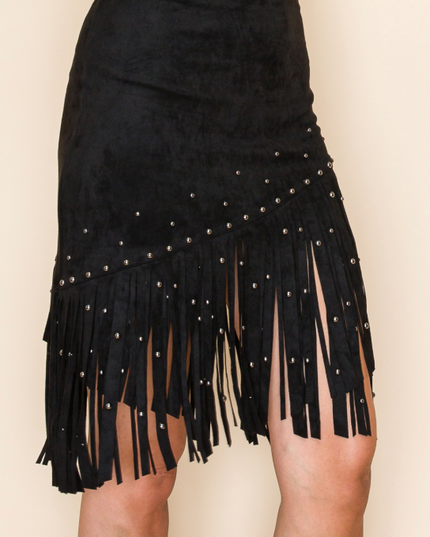 Black Rivet Fringe Skirt