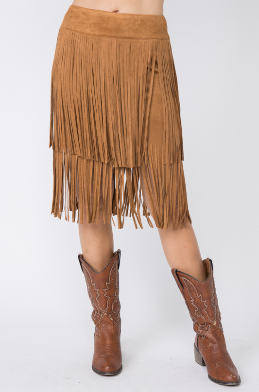 Camel Fringe Skirt