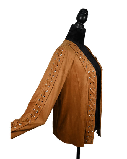 Tan Suede Lace-Up Detail Jacket