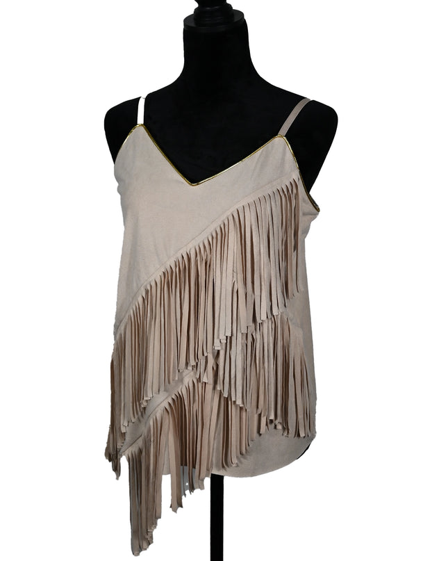 Diagonal Fringe Cream Top with Gold Trim