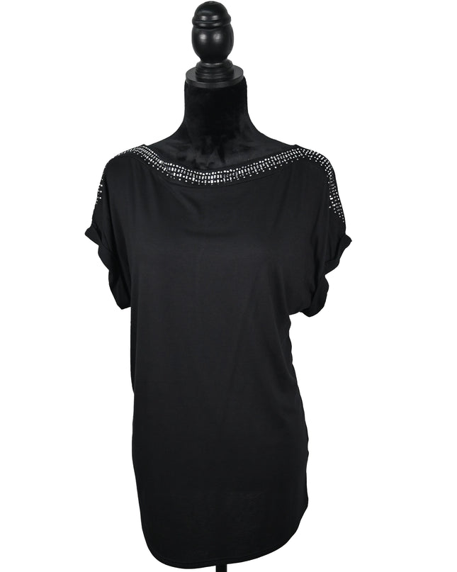 Black Boat Neck Yoke Sleeve