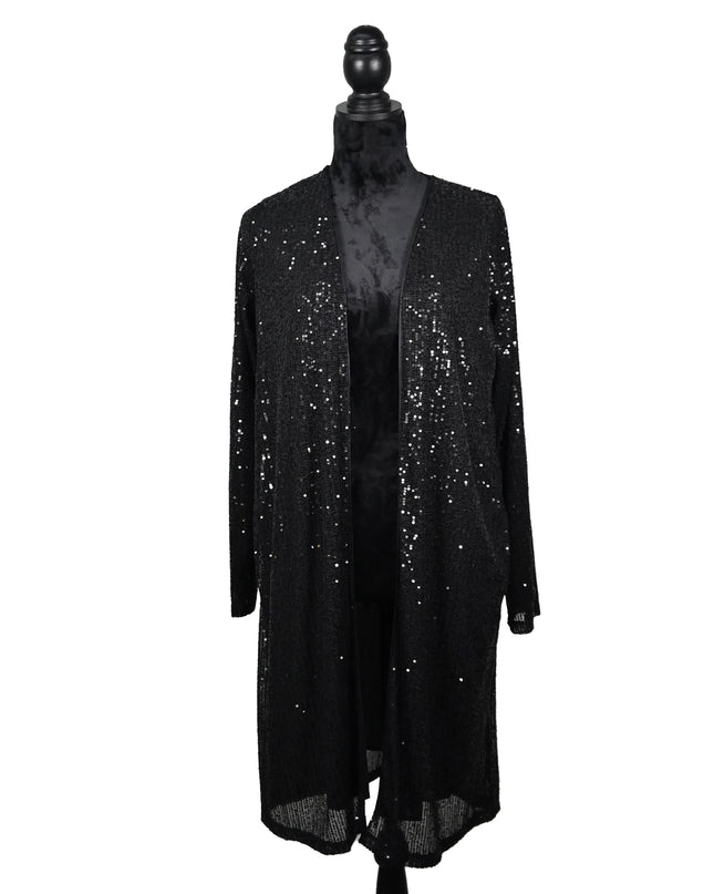 Black Sequin Cardigan With Pockets