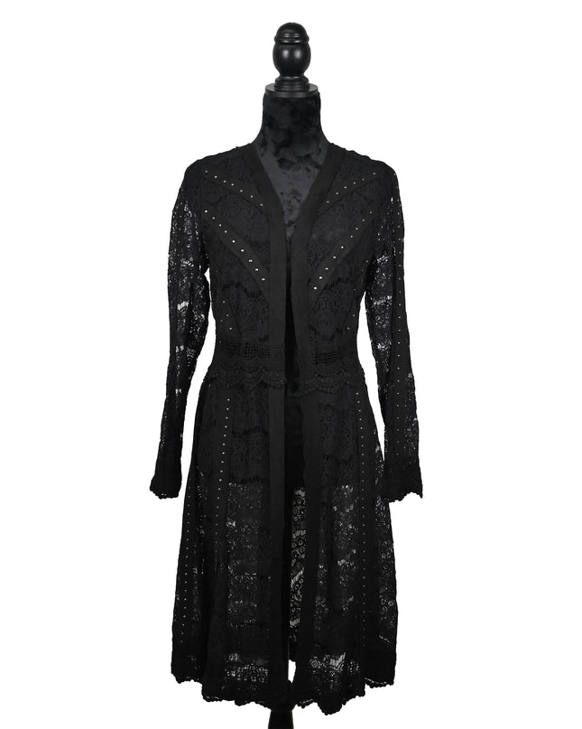 Black Lace Arm Fringe Cardigan