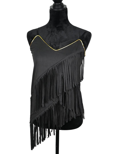 Diagonal Fringe Black Top with Gold Trim