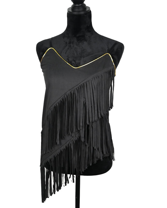 Diagonal Fringe Black Top with Gold Trim