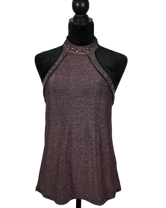 Grape Shimmer Bronze Ribbet Halter Top