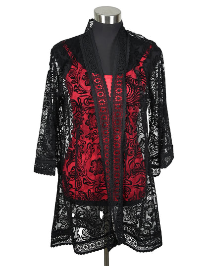 Black Lace Duster with Button Detail