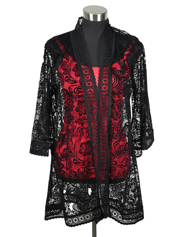 Black Lace Duster with Button Detail