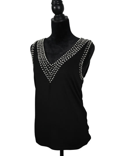 Black Studded V-Neck Sleeveless Top
