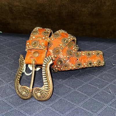 Burnt Orange Ostrich embossed Kippy Belt - 34