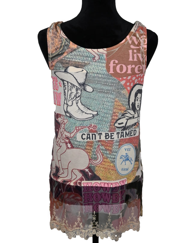 Howdy Graphic Lace Hem Tank Top  Description: