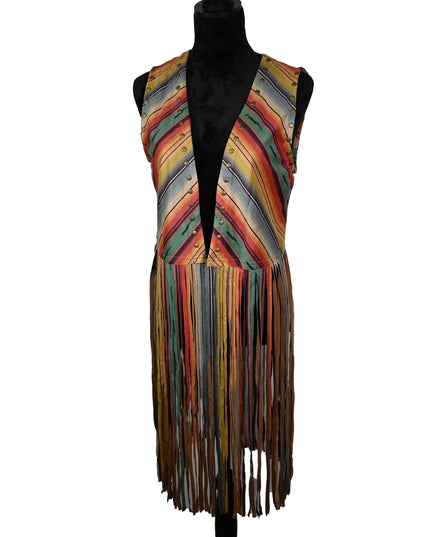 Serape Diagonal Long Fringe Vest
