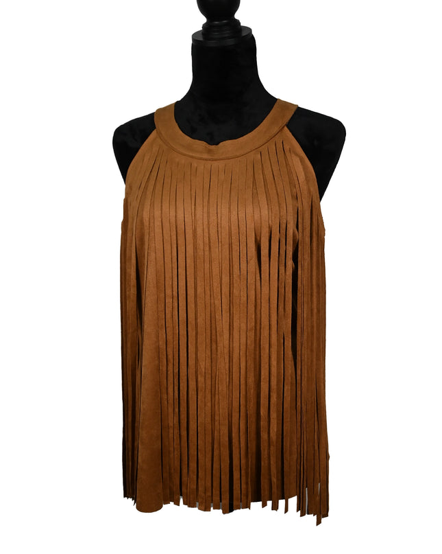 Stone Stud Fringe Camel Top