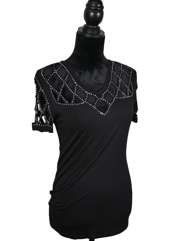 Peekaboo Black V-Neck Top