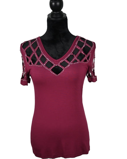 Peekaboo Burgundy V-Neck Top
