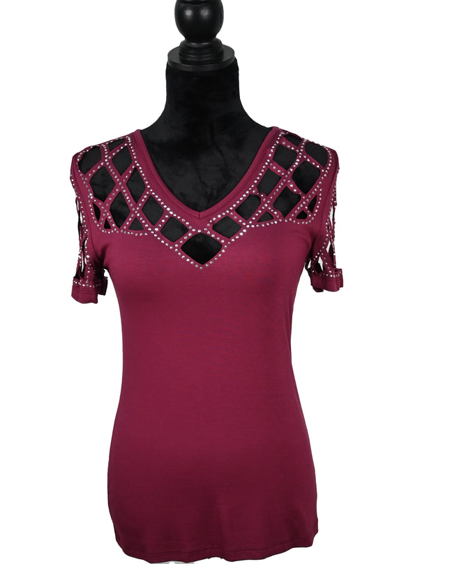 Peekaboo Burgundy V-Neck Top