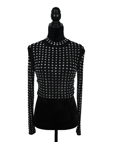 Black Rhinestone Mesh Top – Long Sleeve
