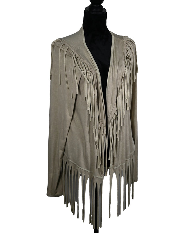 Beige T Party Fringe Cardigan