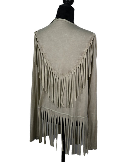 Beige T Party Fringe Cardigan