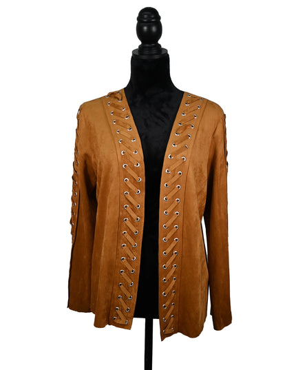 Tan Suede Lace-Up Detail Jacket